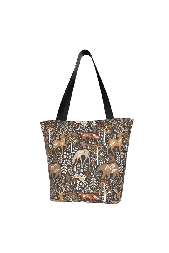 Moose fox bear leaf tree Print Canvas Tote Bag for Women Cute Clothing Book Aesthetic Casual Reusable Tote Shoulder Bags