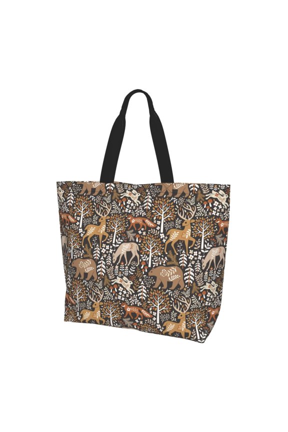 Moose fox bear leaf tree Print Tote Bag,Zipper Tote Bag for Women,Tote Bag Inner Pocket Pattern Lightweight Daily Bag Book Bag