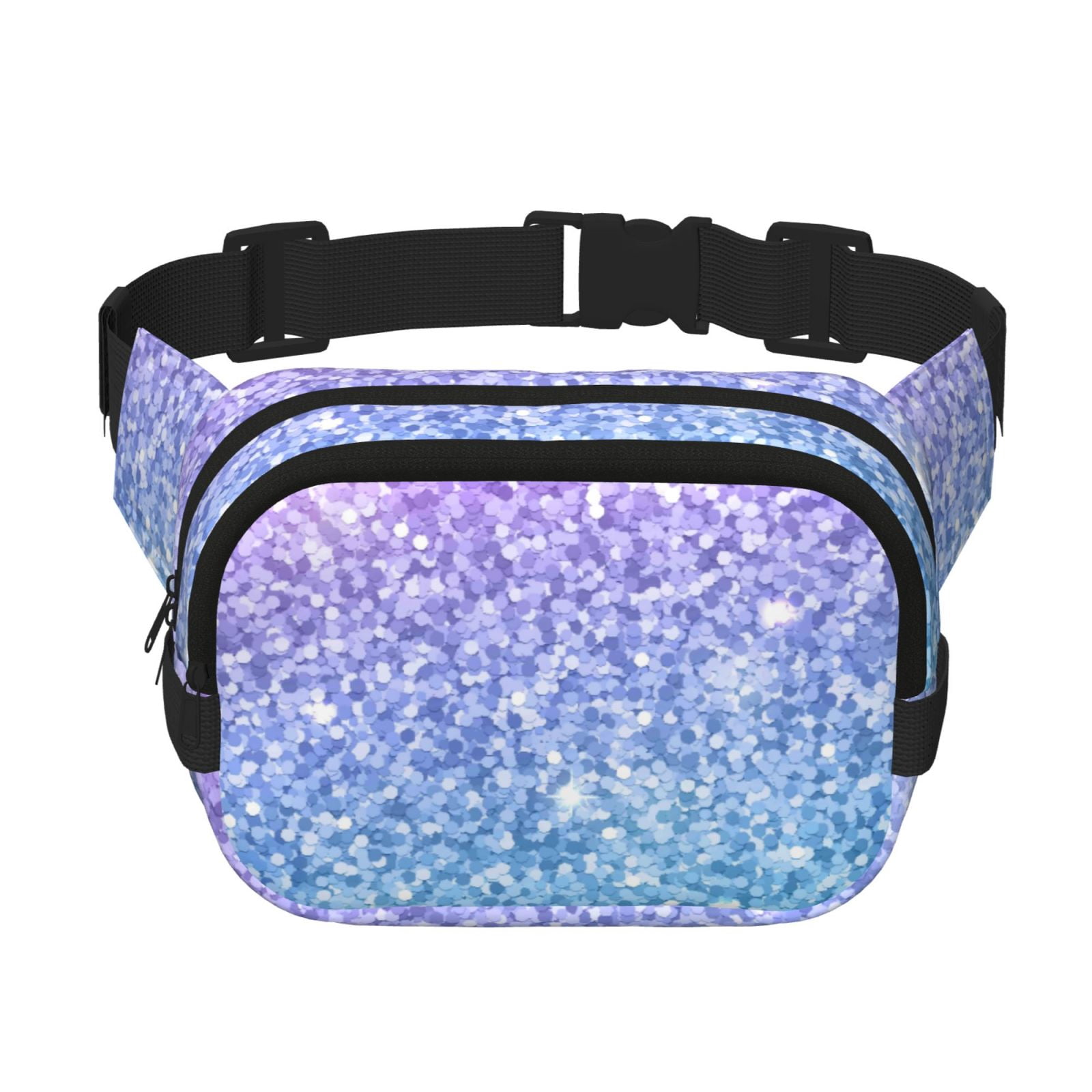 Kuqiui Multicolor Glitter Print Fanny Packs for Women Cross Body Waist Bag Fashionable Fanny Pack Designer Workout Hiking Waist Pack Running Travel Gym