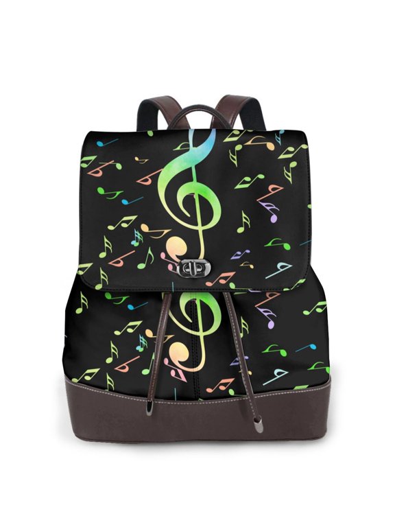 Music Notes Print Leather Backpack Purse For Women Fashion Ladies Vintage Bags Casual College Travel Backpacks bag