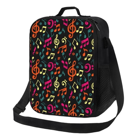 Kuqiui Music Notes Print Lunch Box for Women Men,Insulated Lunch Bag Women with Adjustable Shoulder Strap,Lunch Tote Bag for Work,Picnic,Camping