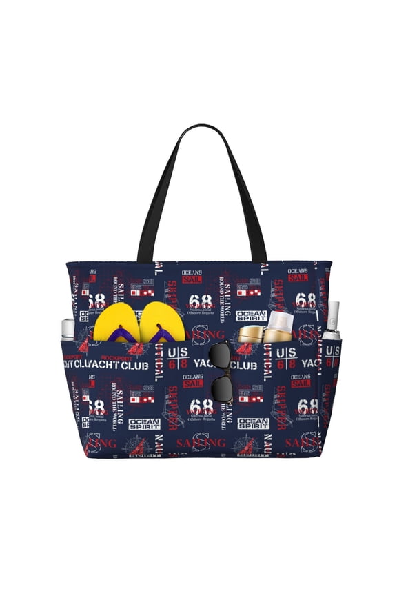 Nautical Style Sailboat Print Beach Pool Bags Tote for Women Ladies Large Gym Tote Carry On Bag for Weekender Travel Waterproof