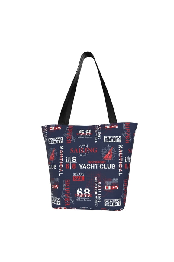 Nautical Style Sailboat Print Canvas Tote Bag for Women Cute Clothing Book Aesthetic Casual Reusable Tote Shoulder Bags