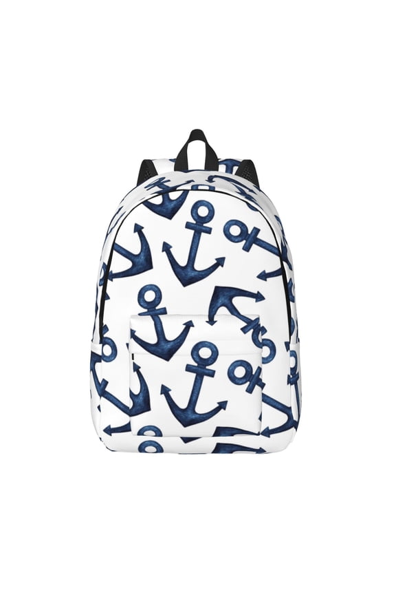 Navy Blue Anchors Print Canvas Travel Laptop Backpack for Men Women,Business Work Rucksack College School Computer Bag Fits 15.6 Inch Notebook