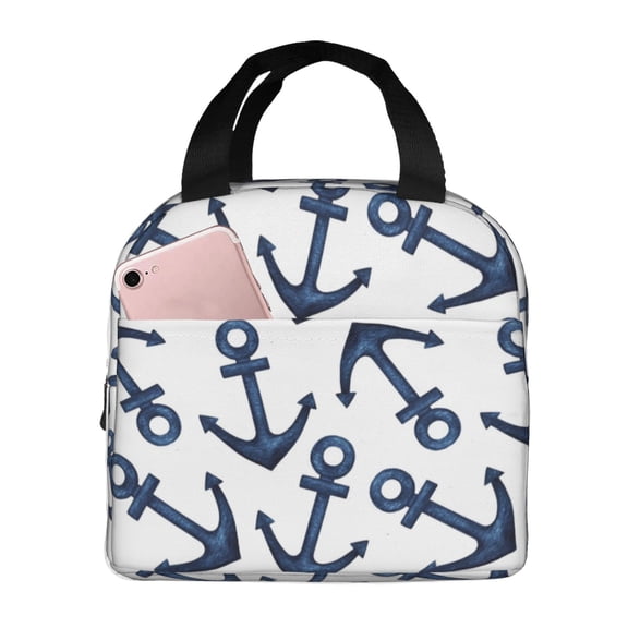 Kuqiui Navy Blue Anchors Print Lunch Bag Lunch Box for Women & Men,Large Capacity Insulated Lunch Bag for Adult,Leakproof Reusable Lunch Tote Bags for Work/Office/Travel/Picnic