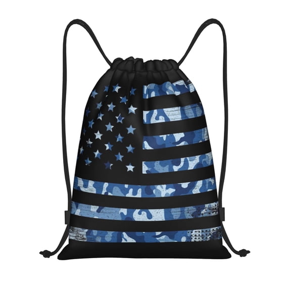 Kuqiui Navy Camouflage American Flag Print Drawstring Backpack Drawstring Bags,Draw String Back Bag Drawstring Bags for Sports,Gym,Travel,Swimming,Beach