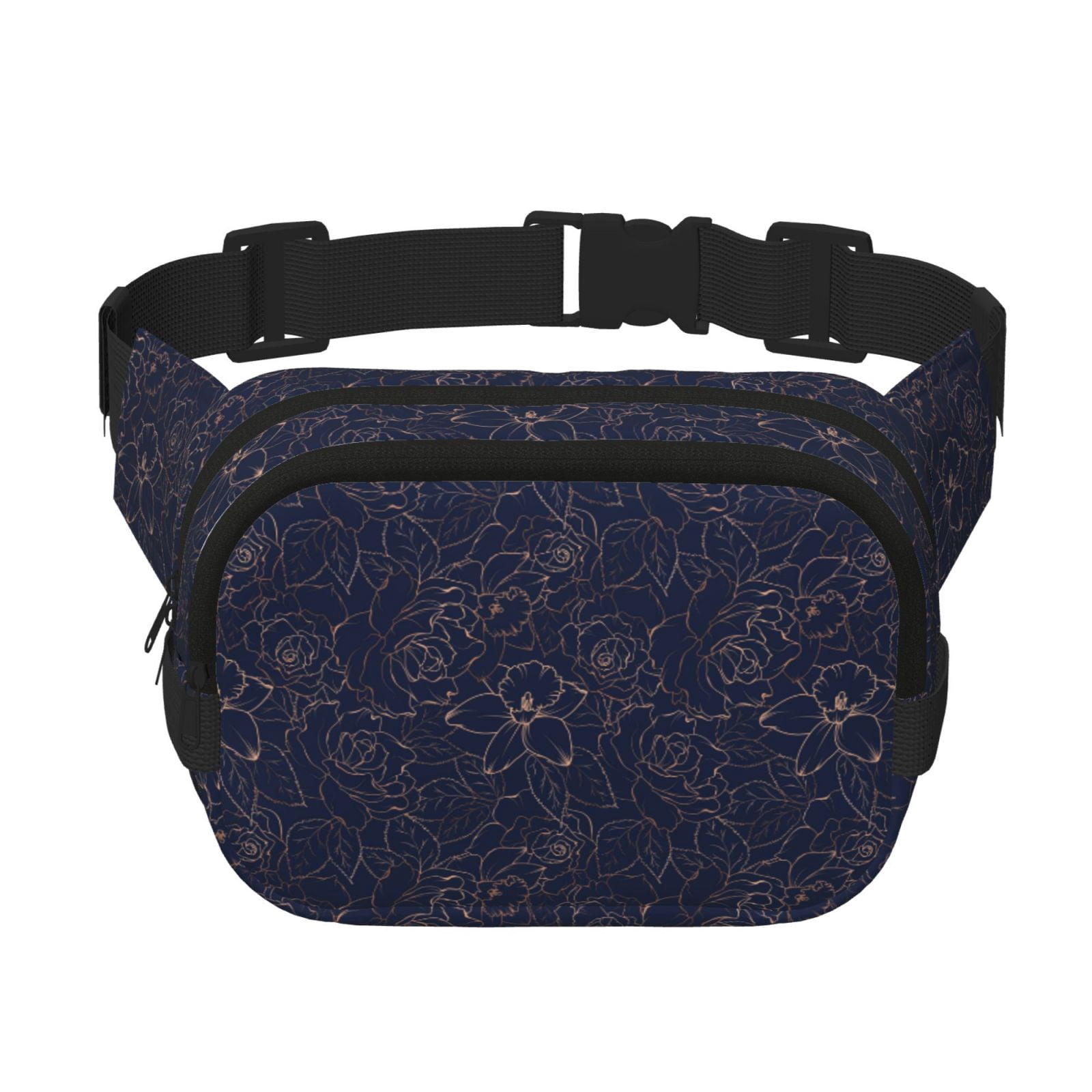 Kuqiui Navy Dark Blue Print Fanny Packs for Women Cross Body Waist Bag Fashionable Fanny Pack Designer Workout Hiking Waist Pack Running Travel Gym
