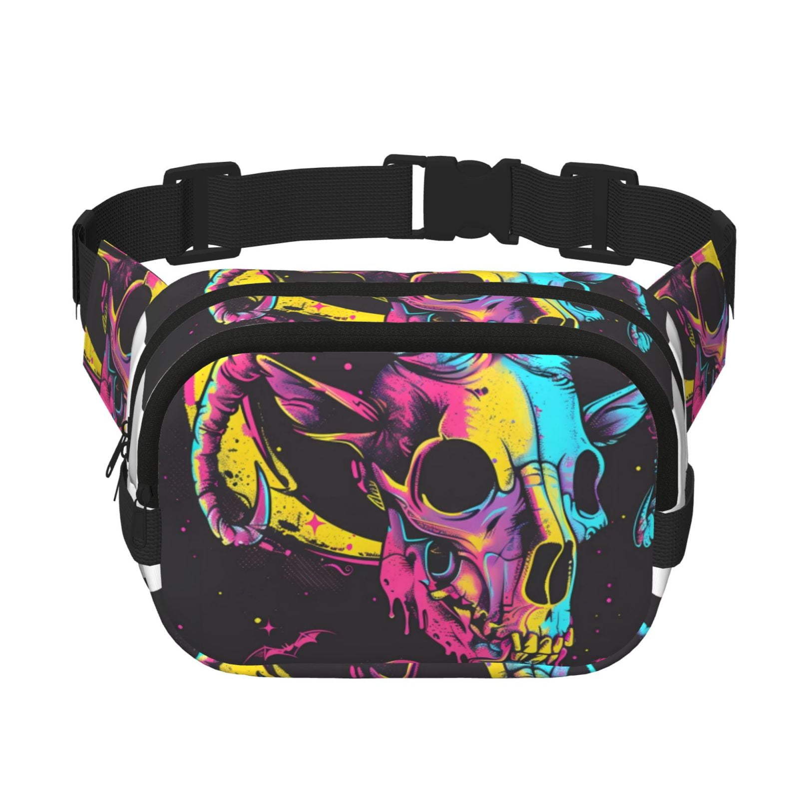 Kuqiui Neon Gothic Skull Moon Print Fanny Packs for Women Cross Body Waist Bag Fashionable Fanny Pack Designer Workout Hiking Waist Pack Running Travel Gym