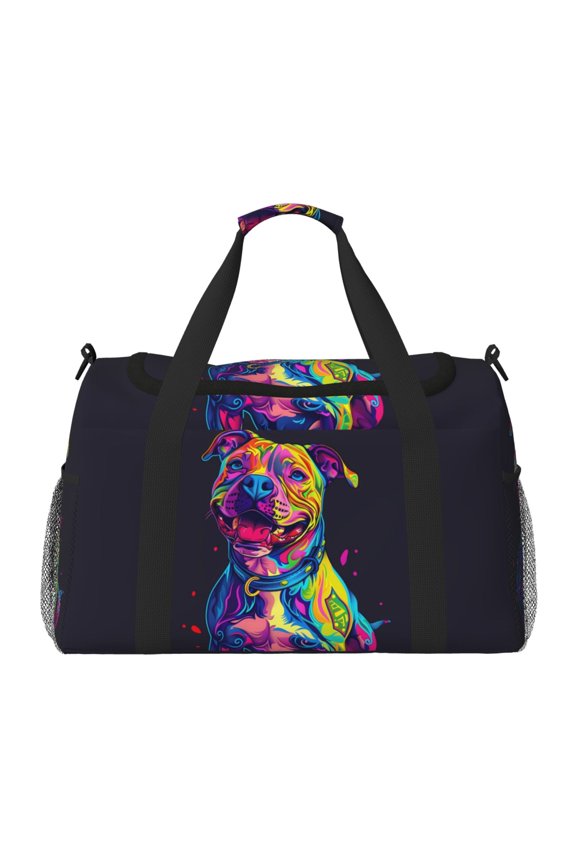 Neon Pop Art Pitbull Print Foldable Travel Duffel Bag Tote Carry on Luggage Bag Personal item Sports Gym Bag Water Resistant Weekender Overnight Bags for Women and Men