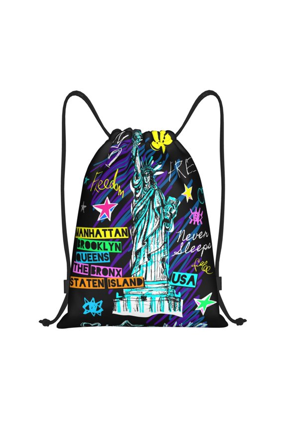 New York City Print Drawstring Backpack Drawstring Bags,Draw String Back Bag Drawstring Bags for Sports,Gym,Travel,Swimming,Beach