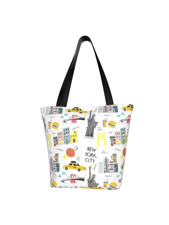 New York Print Canvas Tote Bag for Women Cute Clothing Book Aesthetic Casual Reusable Tote Shoulder Bags