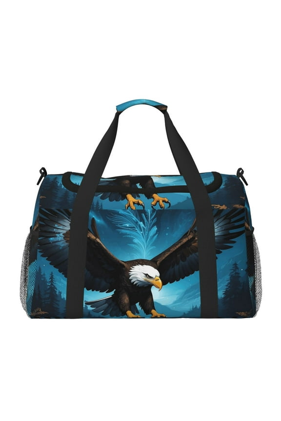 Night Sky Forest Bald Eagle Print Foldable Travel Duffel Bag Tote Carry on Luggage Bag Personal item Sports Gym Bag Water Resistant Weekender Overnight Bags for Women and Men