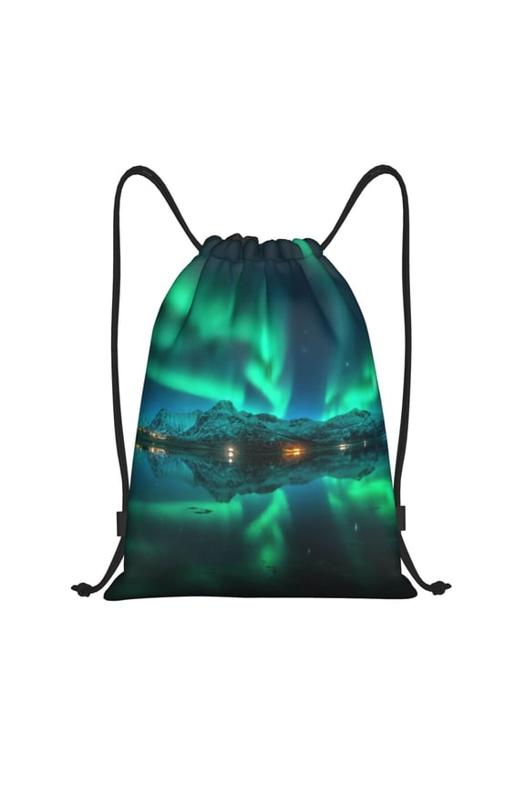 Northern Lights Print Drawstring Backpack Drawstring Bags,Draw String Back Bag Drawstring Bags for Sports,Gym,Travel,Swimming,Beach