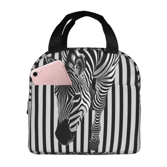 Kuqiui Optical Zebra Illusion Print Lunch Bag Lunch Box for Women & Men,Large Capacity Insulated Lunch Bag for Adult,Leakproof Reusable Lunch Tote Bags for Work/Office/Travel/Picnic