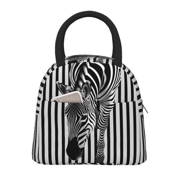 Kuqiui Optical Zebra Illusion Print Lunch Bag for Women & Men Adult Insulated Lunch Box,Small Leakproof Cooler Food Lunch Containers Reusable High Capacity Lunch Tote Bags for Work,Travel,Outdoor