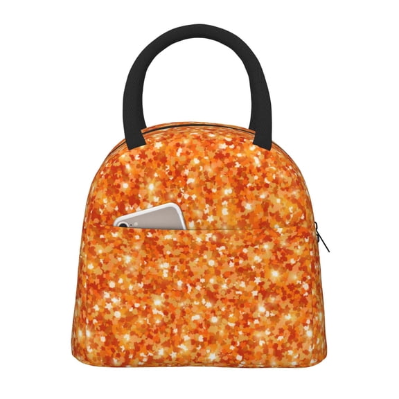 Kuqiui Orange Glitter Print Lunch Bag for Women & Men Adult Insulated Lunch Box,Small Leakproof Cooler Food Lunch Containers Reusable High Capacity Lunch Tote Bags for Work,Travel,Outdoor