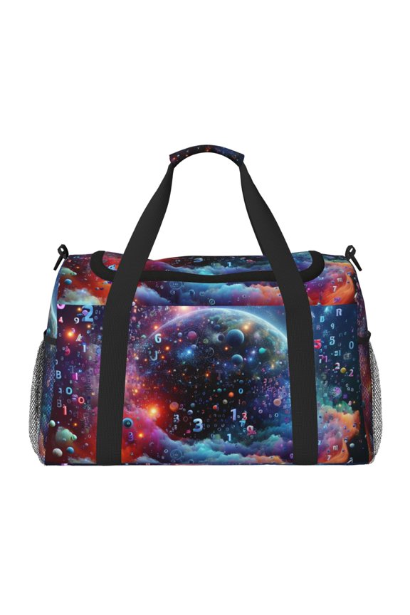 Outer Space Floating Numbers And Letters Print Foldable Travel Duffel Bag Tote Carry on Luggage Bag Personal item Sports Gym Bag Water Resistant Weekender Overnight Bags for Women and Men