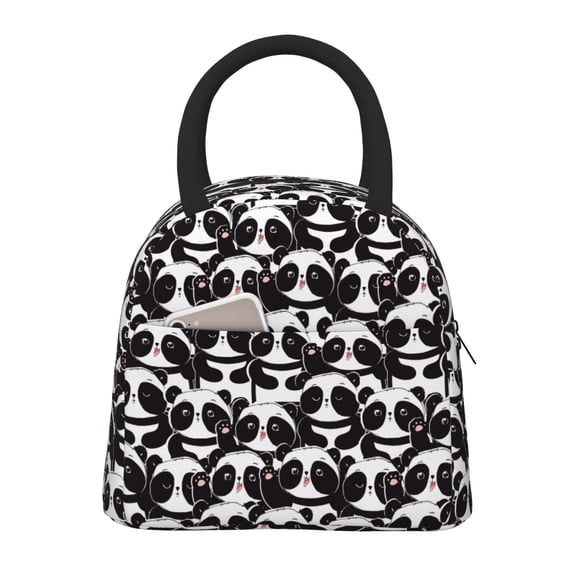 Kuqiui Panda Print Lunch Bag for Women & Men Adult Insulated Lunch Box,Small Leakproof Cooler Food Lunch Containers Reusable High Capacity Lunch Tote Bags for Work,Travel,Outdoor