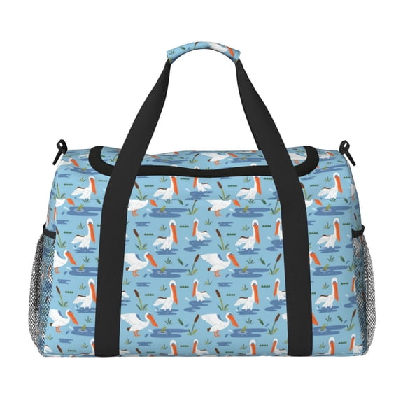 Kuqiui Pelican Reed And Fish Print Foldable Travel Duffel Bag Tote Carry on Luggage Bag Personal item Sports Gym Bag Water Resistant Weekender Overnight Bags for Women and Men