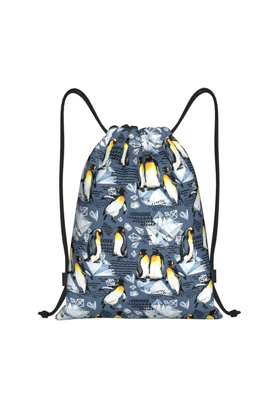 Penguin Arctic Adventure Print Drawstring Backpack Drawstring Bags,Draw String Back Bag Drawstring Bags for Sports,Gym,Travel,Swimming,Beach