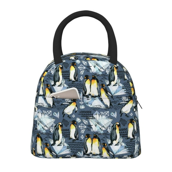 Kuqiui Penguin Arctic Adventure Print Lunch Bag for Women & Men Adult Insulated Lunch Box,Small Leakproof Cooler Food Lunch Containers Reusable High Capacity Lunch Tote Bags for Work,Travel,Outdoor