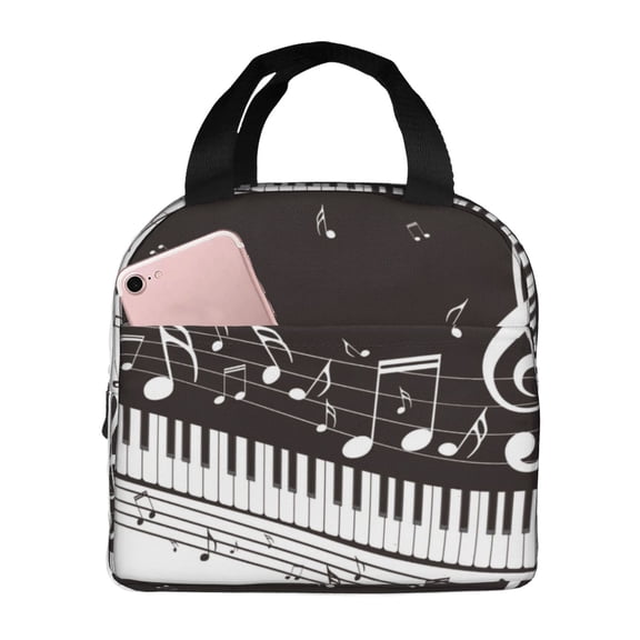 Kuqiui Piano Keys With Musical Notes Print Lunch Bag Lunch Box for Women & Men,Large Capacity Insulated Lunch Bag for Adult,Leakproof Reusable Lunch Tote Bags for Work/Office/Travel/Picnic