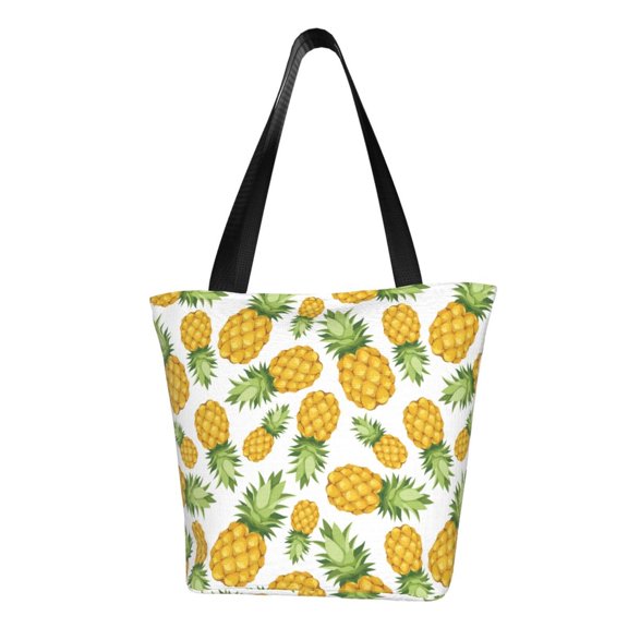 Kuqiui Pineapple Print Canvas Tote Bag for Women Cute Clothing Book Aesthetic Casual Reusable Tote Shoulder Bags
