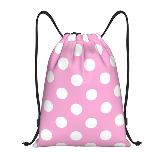 Kuqiui Pink And White Polka Dot Print Drawstring Backpack Drawstring Bags,Draw String Back Bag Drawstring Bags for Sports,Gym,Travel,Swimming,Beach