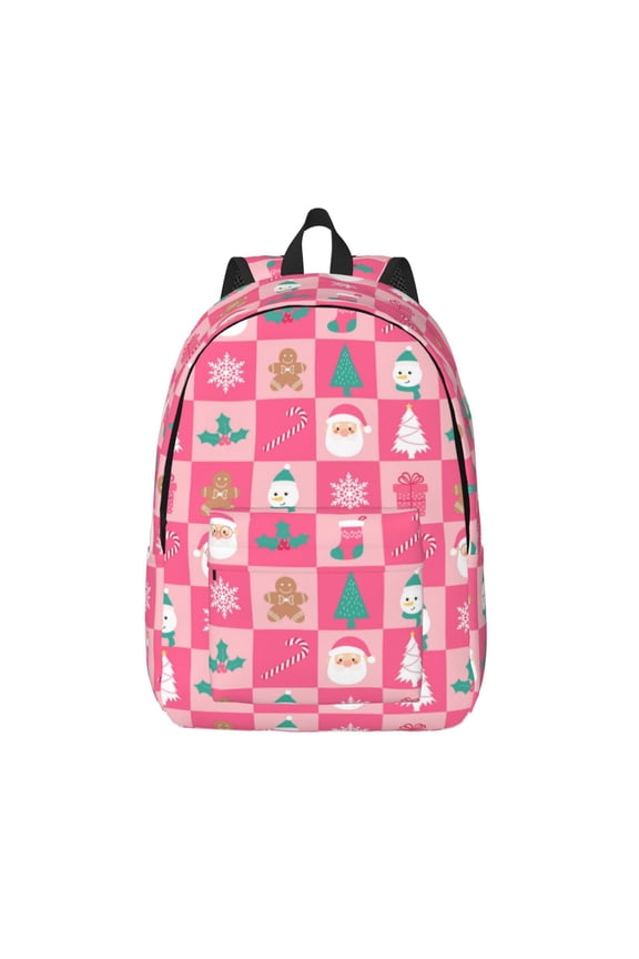 Pink Christmas Cheer Print Canvas Travel Laptop Backpack for Men Women,Business Work Rucksack College School Computer Bag Fits 15.6 Inch Notebook
