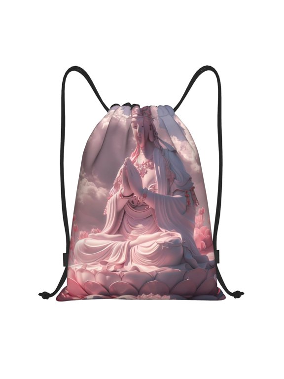 Pink Lotus Buddha Print Drawstring Backpack Drawstring Bags,Draw String Back Bag Drawstring Bags for Sports,Gym,Travel,Swimming,Beach