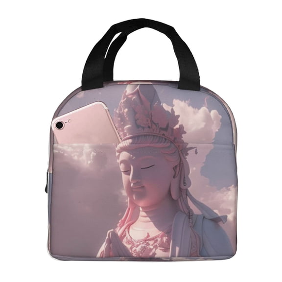 Kuqiui Pink Lotus Buddha Print Lunch Bag Lunch Box for Women & Men,Large Capacity Insulated Lunch Bag for Adult,Leakproof Reusable Lunch Tote Bags for Work/Office/Travel/Picnic