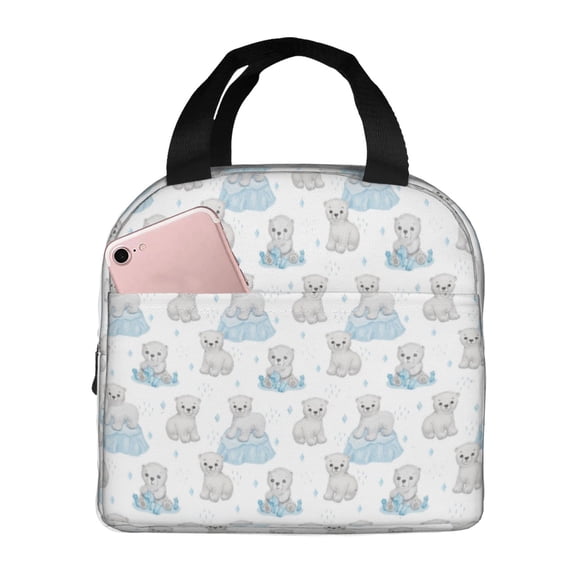 Kuqiui Playful Polar Bear Pals Print Lunch Bag Lunch Box for Women & Men,Large Capacity Insulated Lunch Bag for Adult,Leakproof Reusable Lunch Tote Bags for Work/Office/Travel/Picnic