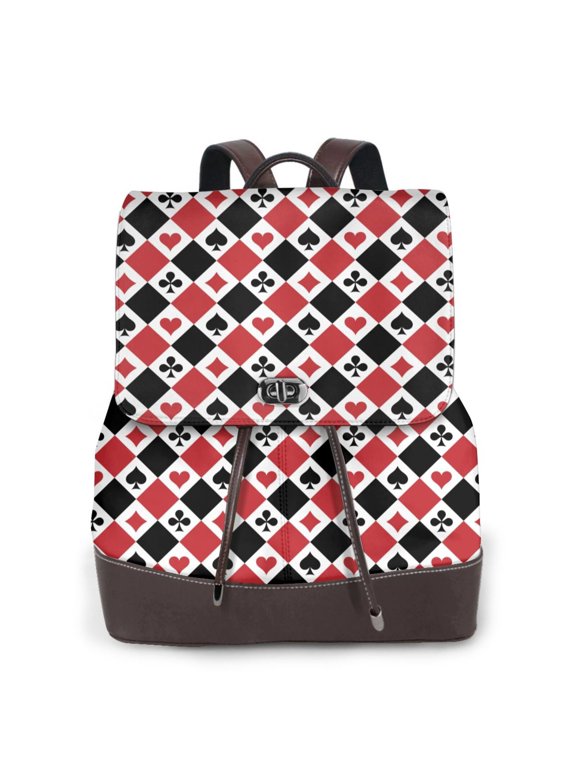 Playing Cards Print Leather Backpack Purse For Women Fashion Ladies Vintage Bags Casual College Travel Backpacks bag