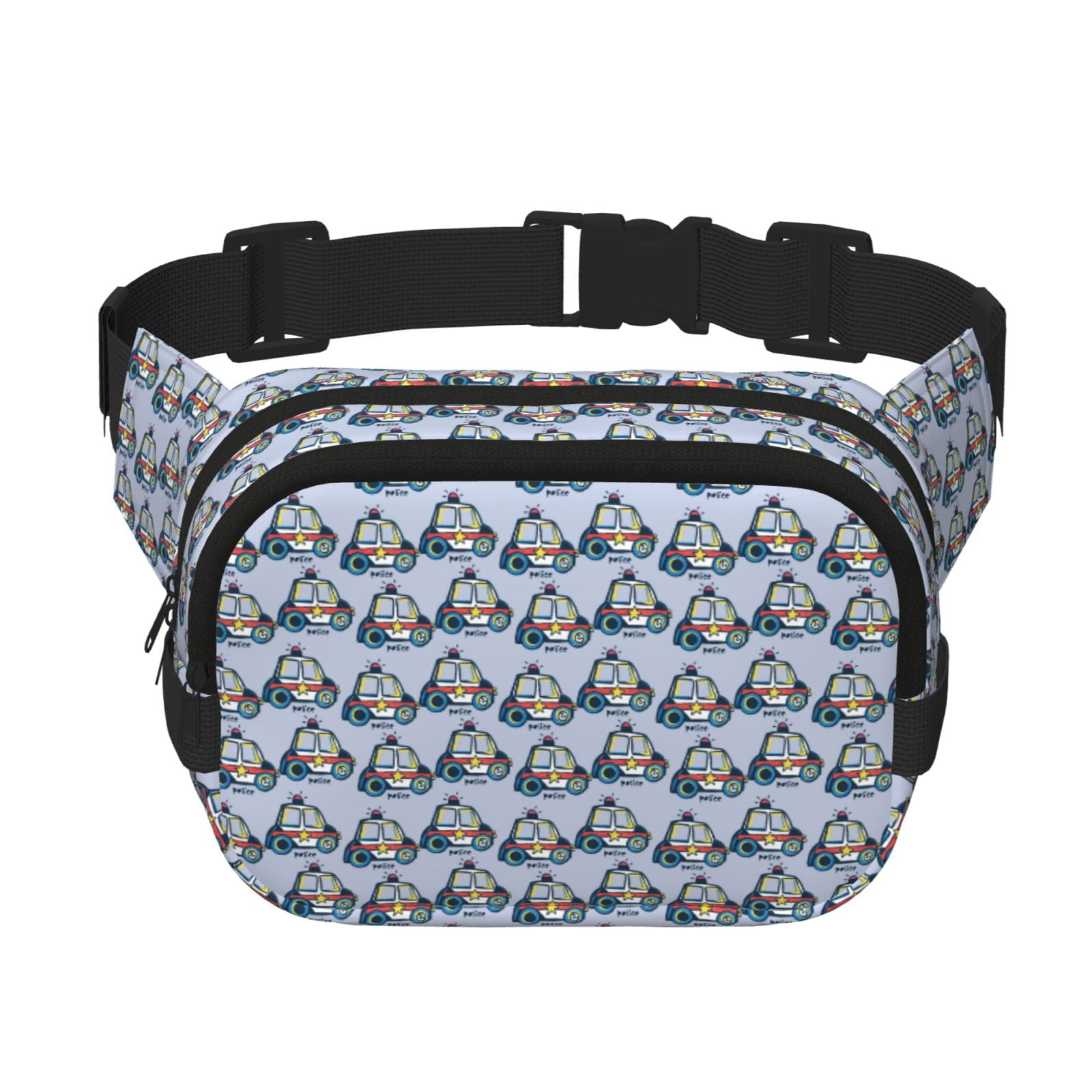 Kuqiui Police Car Print Fanny Packs for Women Cross Body Waist Bag Fashionable Fanny Pack Designer Workout Hiking Waist Pack Running Travel Gym