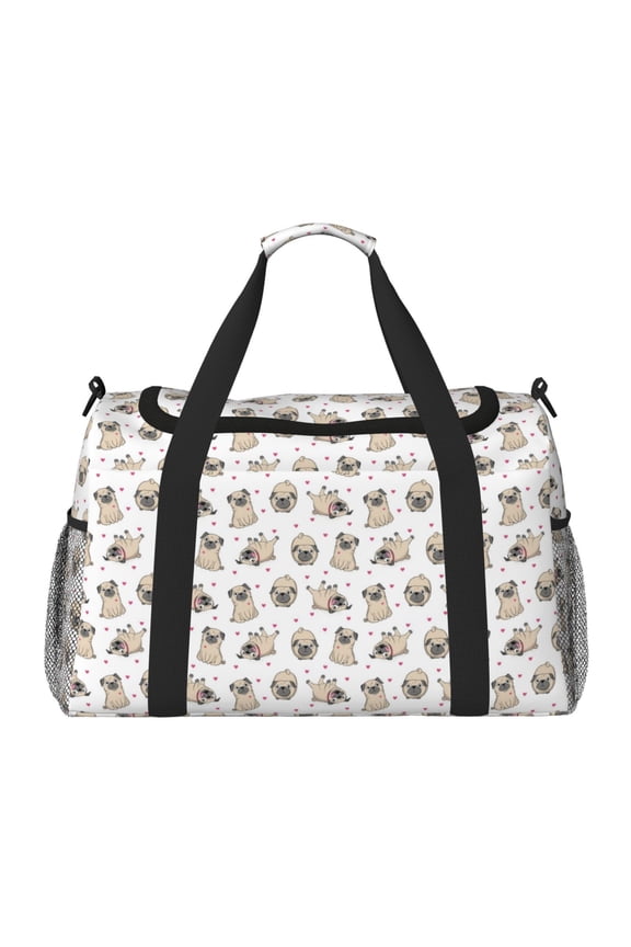 Pugs Print Foldable Travel Duffel Bag Tote Carry on Luggage Bag Personal item Sports Gym Bag Water Resistant Weekender Overnight Bags for Women and Men