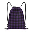 thumbnail image 1 of Kuqiui Purple Black Plaid Print Drawstring Backpack Drawstring Bags,Draw String Back Bag Drawstring Bags for Sports,Gym,Travel,Swimming,Beach, 1 of 8