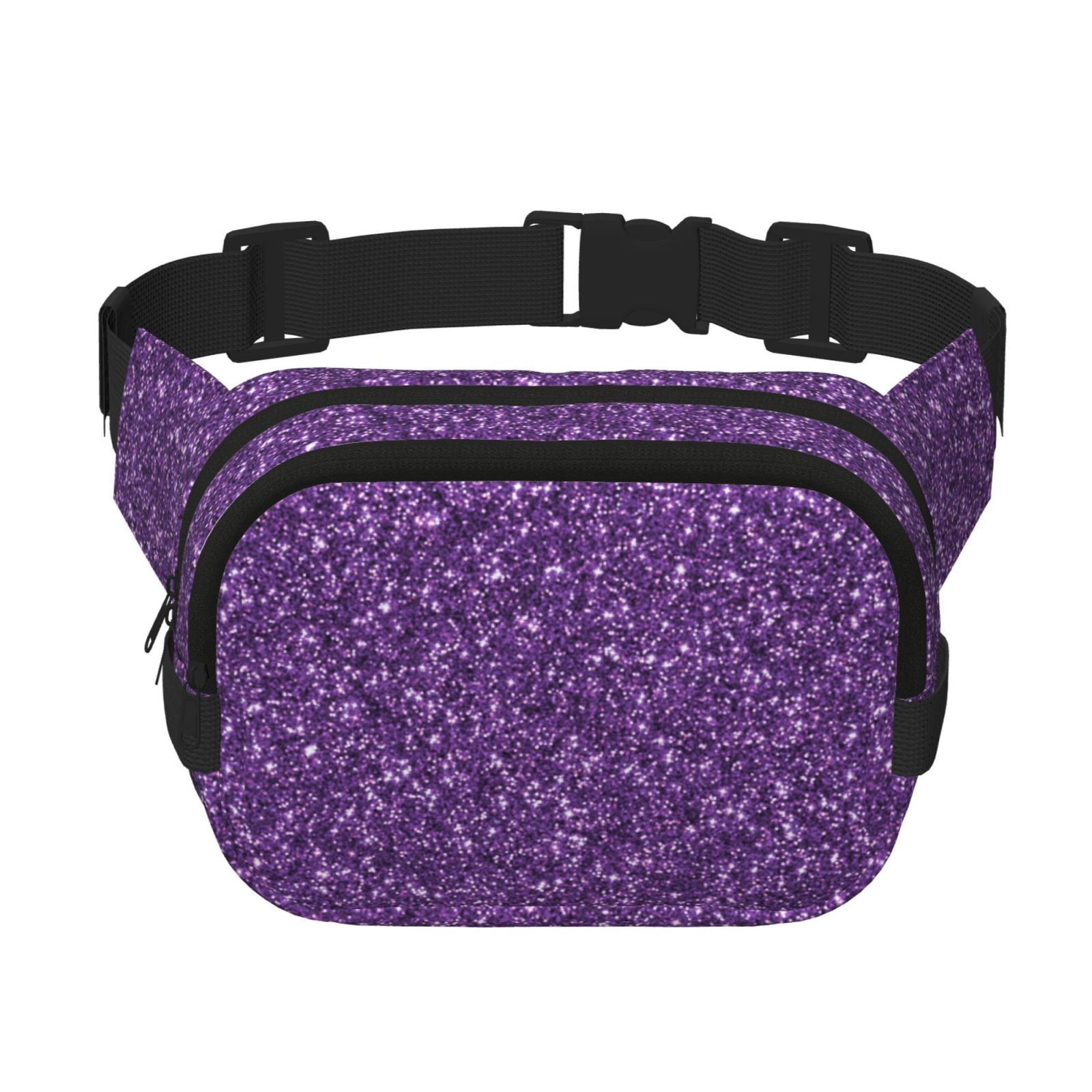 Kuqiui Purple Glitter Print Fanny Packs for Women Cross Body Waist Bag Fashionable Fanny Pack Designer Workout Hiking Waist Pack Running Travel Gym