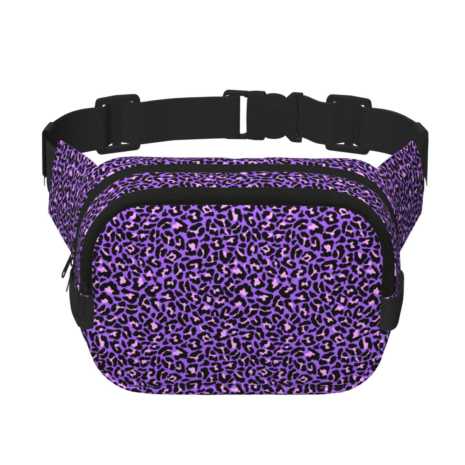 Kuqiui Purple Leopard Print Fanny Packs for Women Cross Body Waist Bag Fashionable Fanny Pack Designer Workout Hiking Waist Pack Running Travel Gym