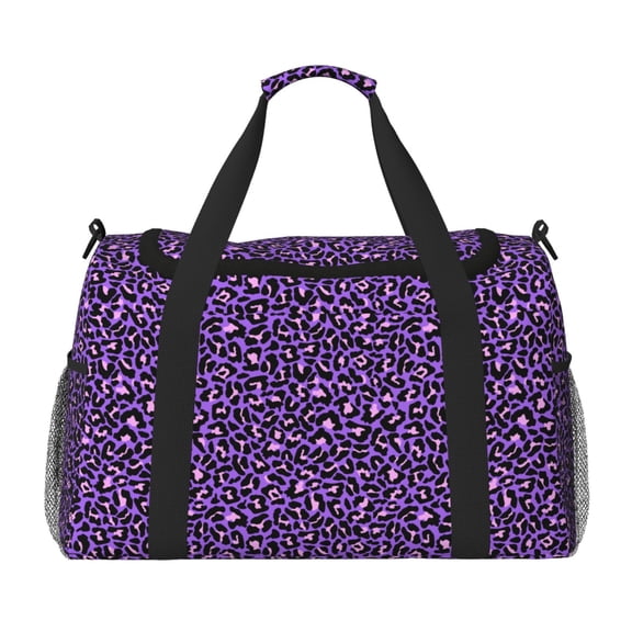 Kuqiui Purple Leopard Print Foldable Travel Duffel Bag Tote Carry on Luggage Bag Personal item Sports Gym Bag Water Resistant Weekender Overnight Bags for Women and Men