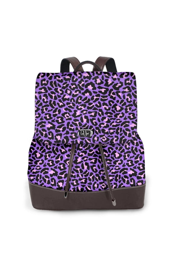 Purple Leopard Print Leather Backpack Purse For Women Fashion Ladies Vintage Bags Casual College Travel Backpacks bag