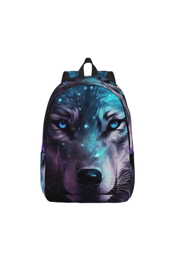 Purple Sky Wolf Print Canvas Travel Laptop Backpack for Men Women,Business Work Rucksack College School Computer Bag Fits 15.6 Inch Notebook