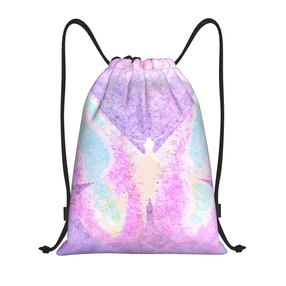 Kuqiui Purple Sparkling Butterfly Print Drawstring Backpack Drawstring Bags,Draw String Back Bag Drawstring Bags for Sports,Gym,Travel,Swimming,Beach