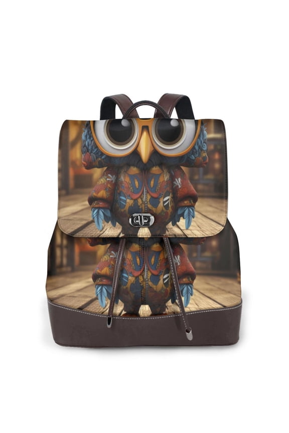 Quirky Owl With Glasses Print Leather Backpack Purse For Women Fashion Ladies Vintage Bags Casual College Travel Backpacks bag