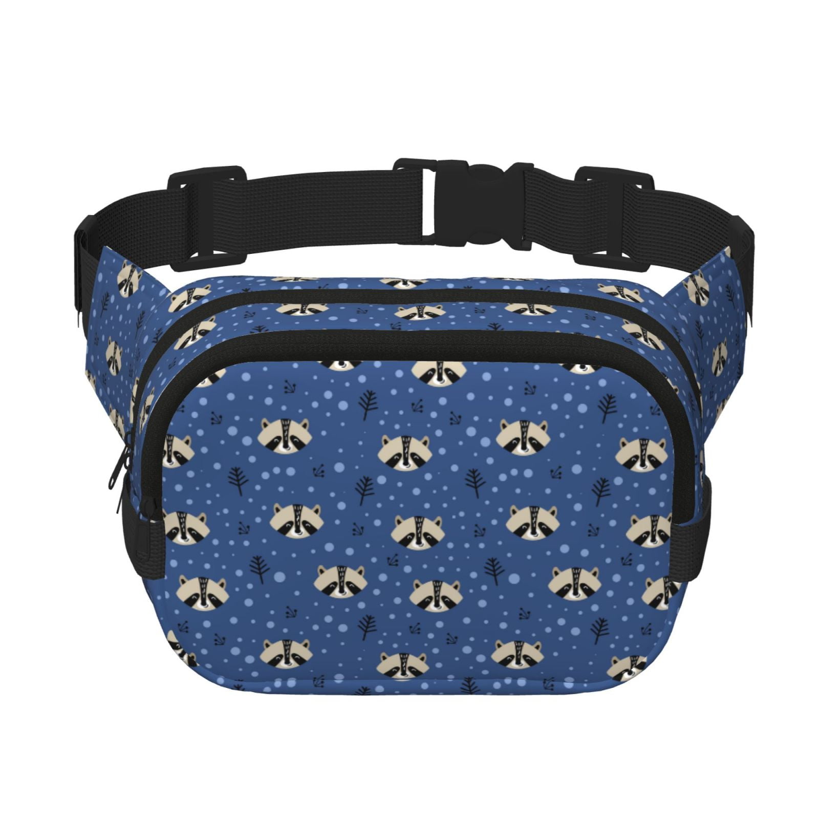Kuqiui Raccoon blue point Print Fanny Packs for Women Cross Body Waist Bag Fashionable Fanny Pack Designer Workout Hiking Waist Pack Running Travel Gym