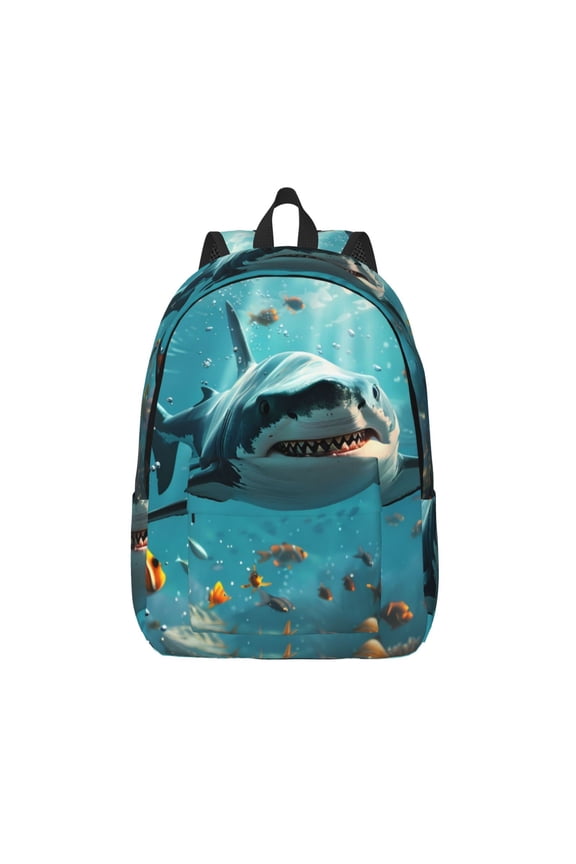 Realistic Ocean Shark Print Canvas Travel Laptop Backpack for Men Women,Business Work Rucksack College School Computer Bag Fits 15.6 Inch Notebook