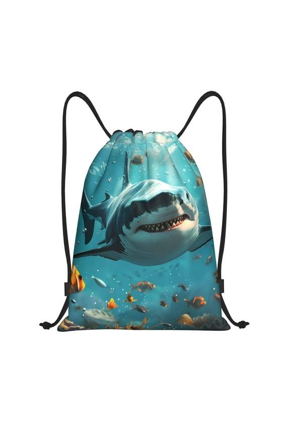 Realistic Ocean Shark Print Drawstring Backpack Drawstring Bags,Draw String Back Bag Drawstring Bags for Sports,Gym,Travel,Swimming,Beach