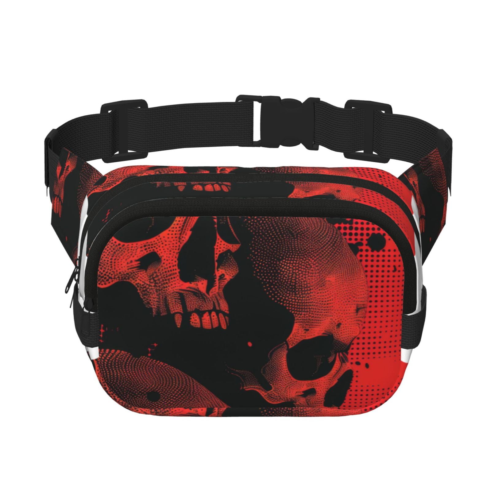 Kuqiui Red And Black Abstract Skull Print Fanny Packs for Women Cross Body Waist Bag Fashionable Fanny Pack Designer Workout Hiking Waist Pack Running Travel Gym