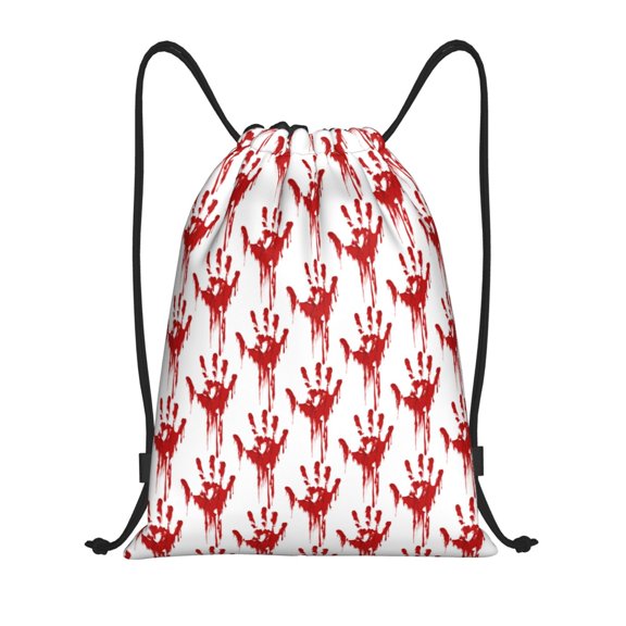 Kuqiui Red Bloody Scary Hands Print Drawstring Backpack Drawstring Bags,Draw String Back Bag Drawstring Bags for Sports,Gym,Travel,Swimming,Beach
