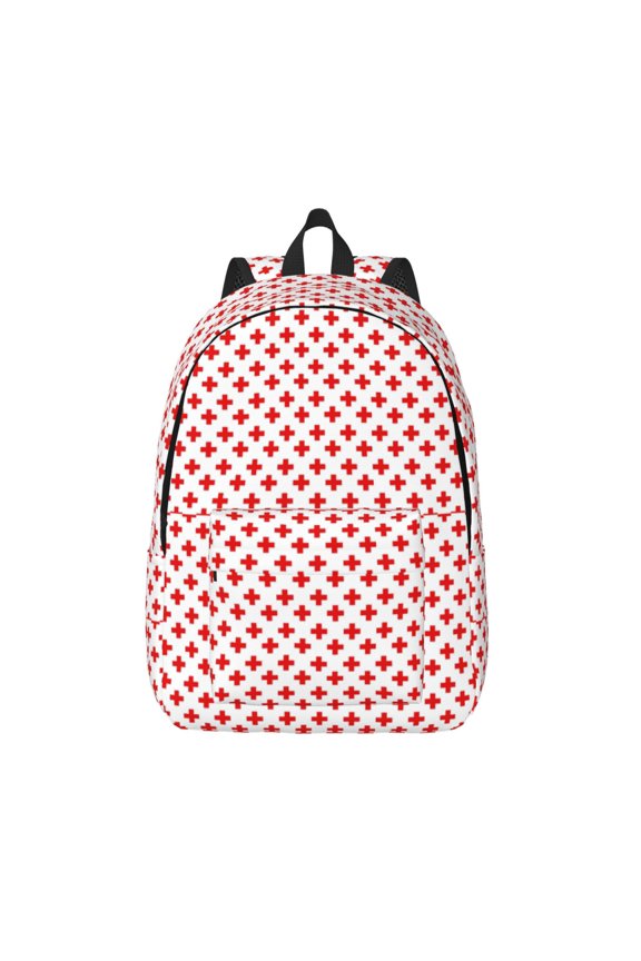 Red Cross Print Canvas Travel Laptop Backpack for Men Women,Business Work Rucksack College School Computer Bag Fits 15.6 Inch Notebook