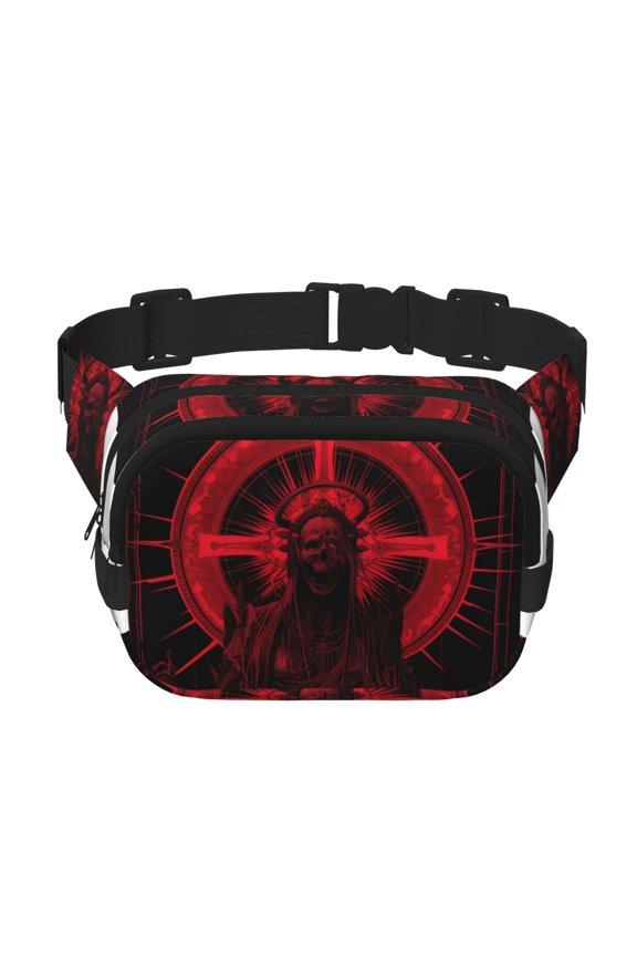 Red Gothic Skeleton Throne Print Fanny Packs for Women Cross Body Waist Bag Fashionable Fanny Pack Designer Workout Hiking Waist Pack Running Travel Gym